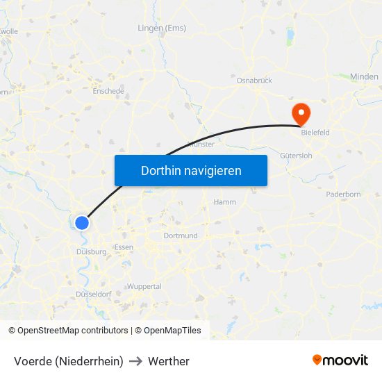 Voerde (Niederrhein) to Werther map