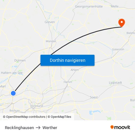 Recklinghausen to Werther map