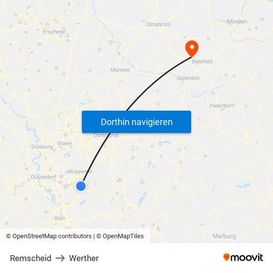 Remscheid to Werther map