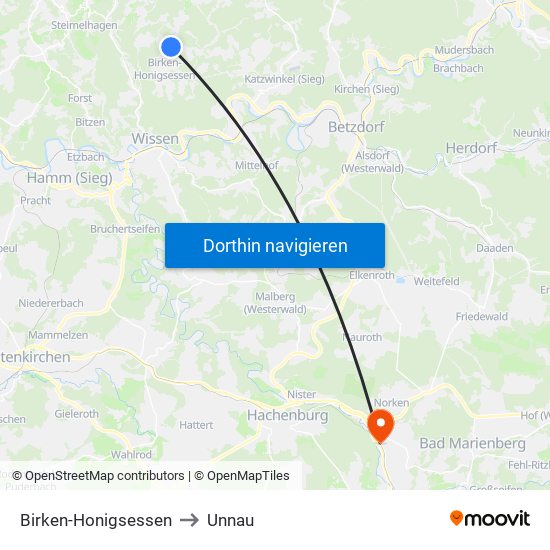 Birken-Honigsessen to Unnau map