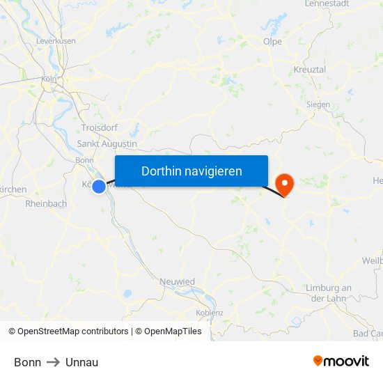 Bonn to Unnau map