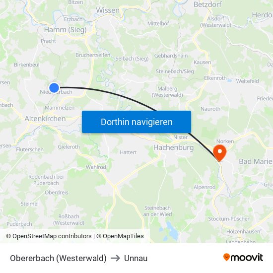 Obererbach (Westerwald) to Unnau map