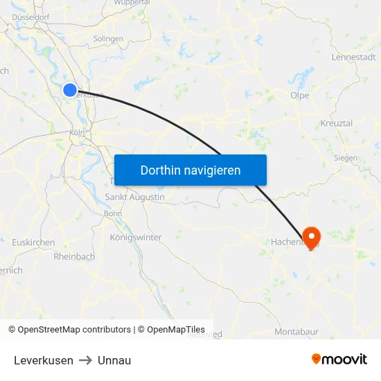 Leverkusen to Unnau map