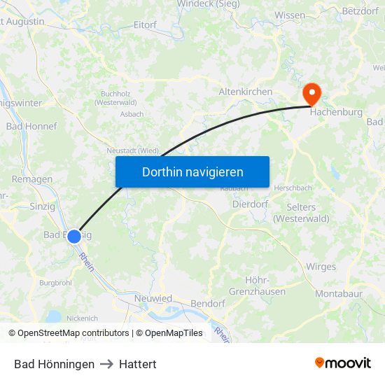 Bad Hönningen to Hattert map