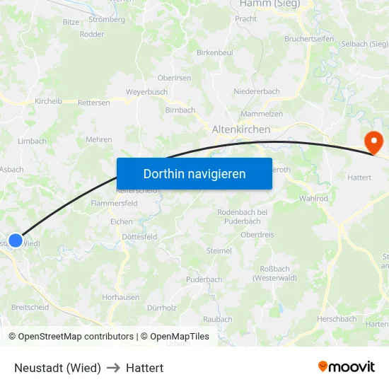 Neustadt (Wied) to Hattert map