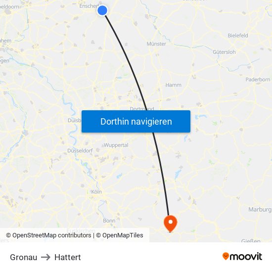 Gronau to Hattert map
