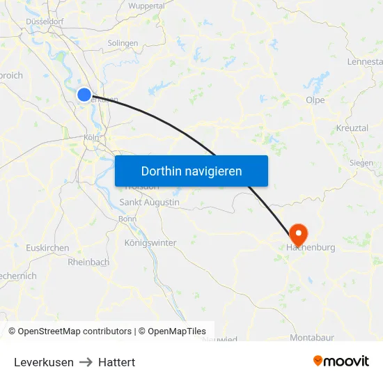 Leverkusen to Hattert map