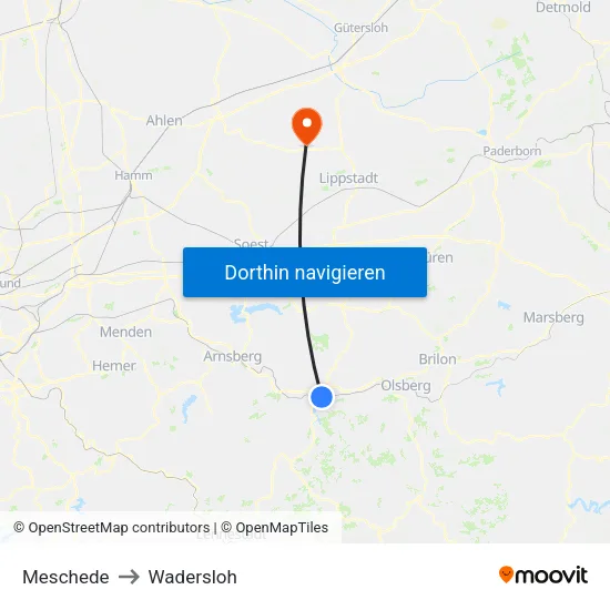 Meschede to Wadersloh map