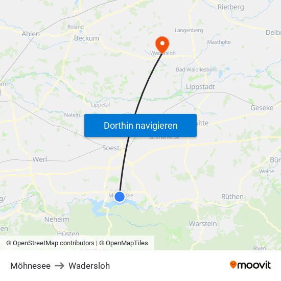 Möhnesee to Wadersloh map