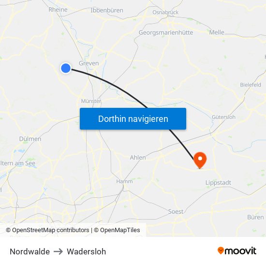 Nordwalde to Wadersloh map
