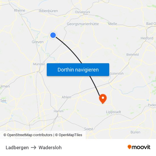 Ladbergen to Wadersloh map