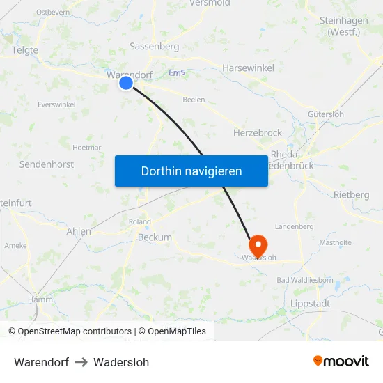 Warendorf to Wadersloh map