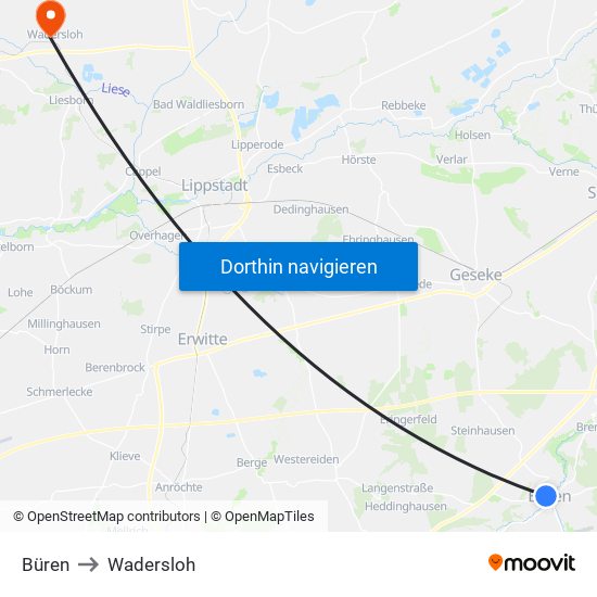 Büren to Wadersloh map