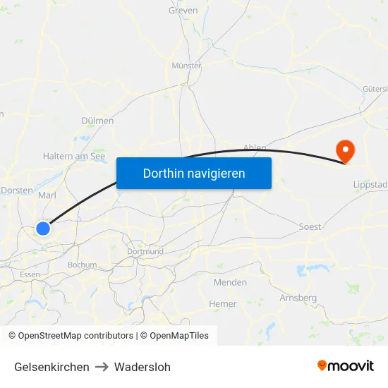 Gelsenkirchen to Wadersloh map