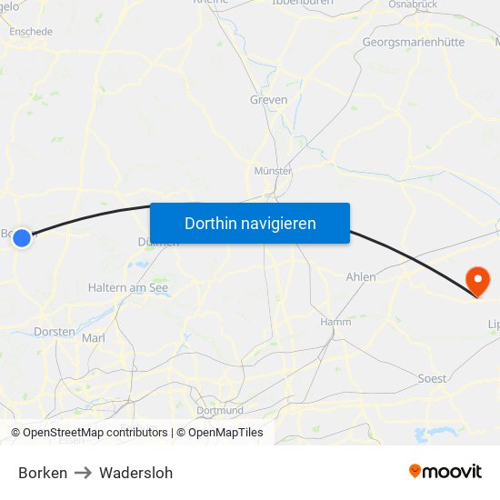 Borken to Wadersloh map
