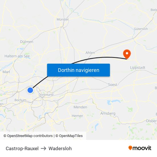 Castrop-Rauxel to Wadersloh map