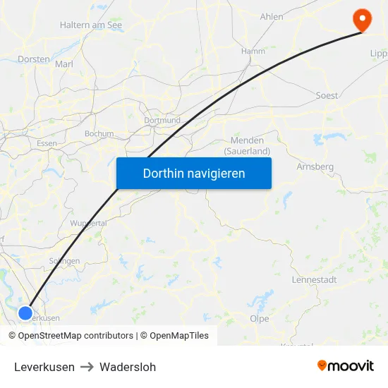 Leverkusen to Wadersloh map