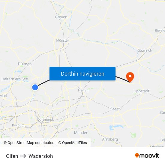 Olfen to Wadersloh map