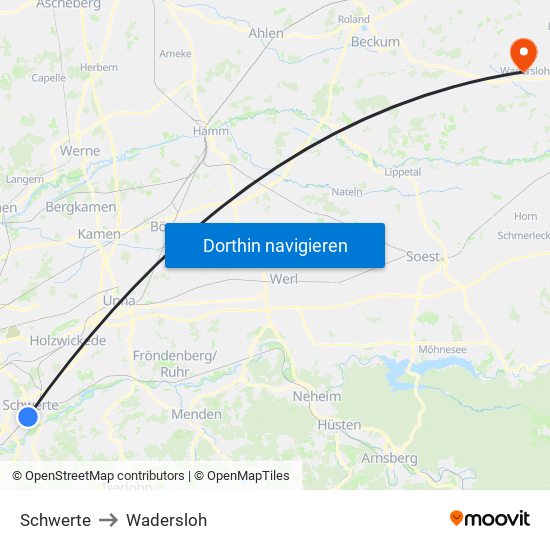 Schwerte to Wadersloh map