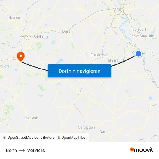 Bonn to Verviers map