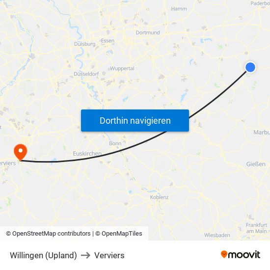 Willingen (Upland) to Verviers map