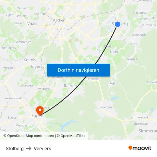 Stolberg to Verviers map