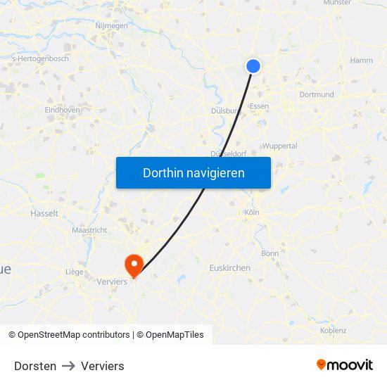 Dorsten to Verviers map