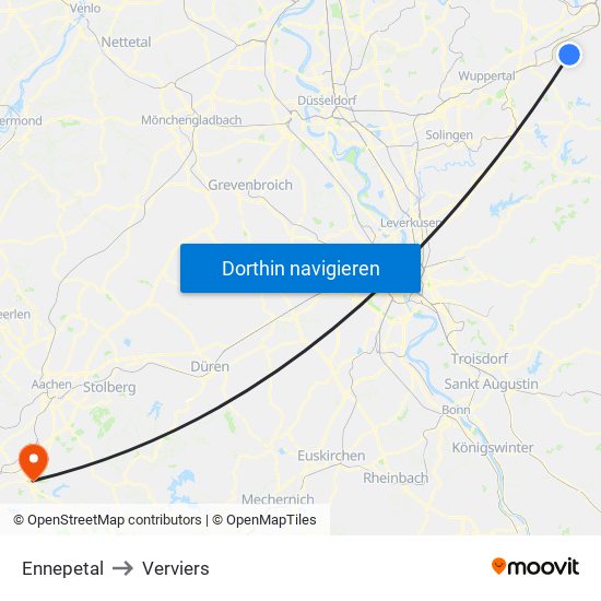 Ennepetal to Verviers map