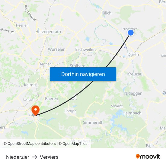 Niederzier to Verviers map