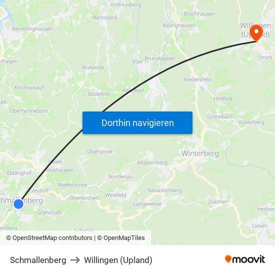Schmallenberg to Willingen (Upland) map