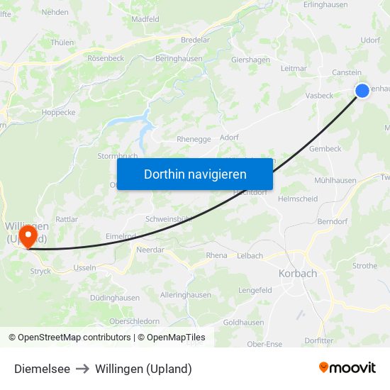 Diemelsee to Willingen (Upland) map