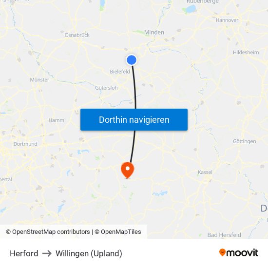 Herford to Willingen (Upland) map