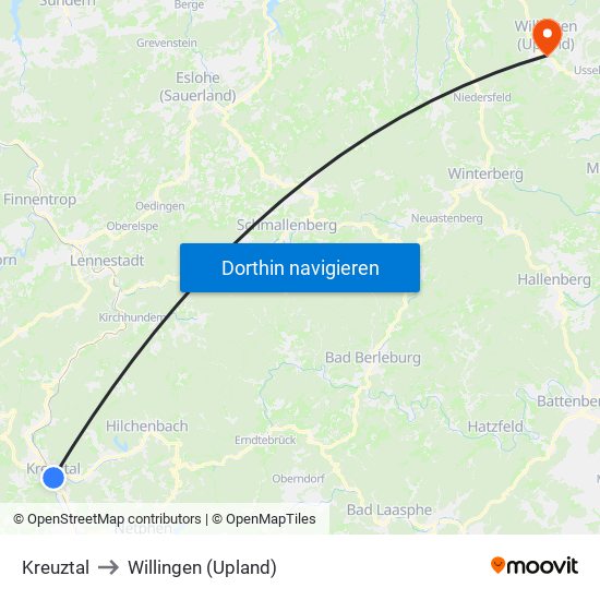 Kreuztal to Willingen (Upland) map