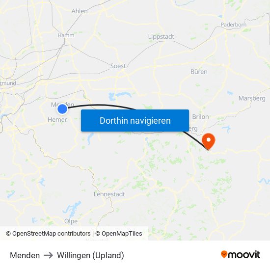 Menden to Willingen (Upland) map