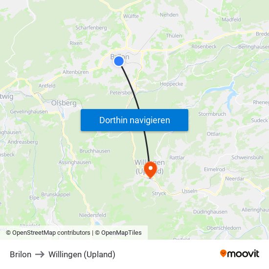 Brilon to Willingen (Upland) map