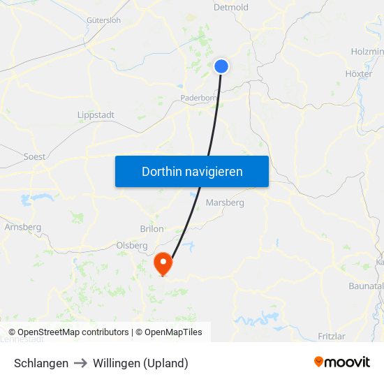 Schlangen to Willingen (Upland) map