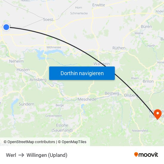 Werl to Willingen (Upland) map