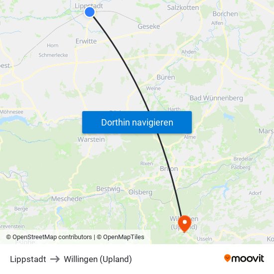 Lippstadt to Willingen (Upland) map