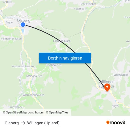 Olsberg to Willingen (Upland) map