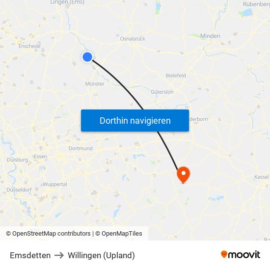 Emsdetten to Willingen (Upland) map