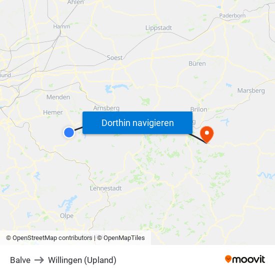 Balve to Willingen (Upland) map