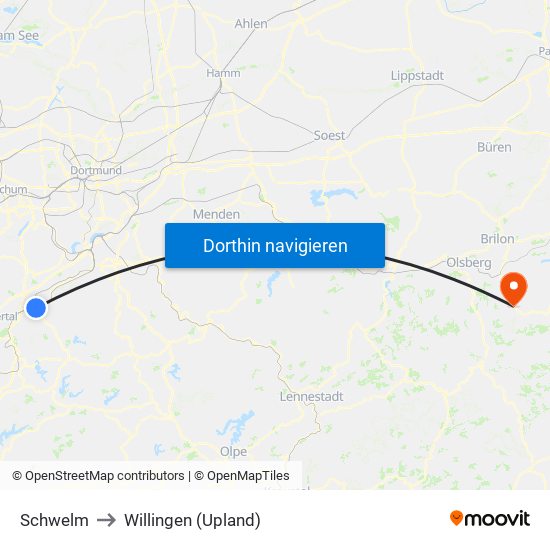 Schwelm to Willingen (Upland) map