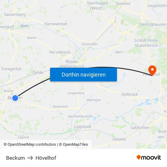 Beckum to Hövelhof map