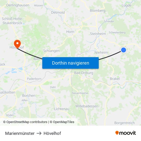 Marienmünster to Hövelhof map