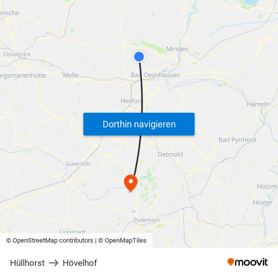Hüllhorst to Hövelhof map