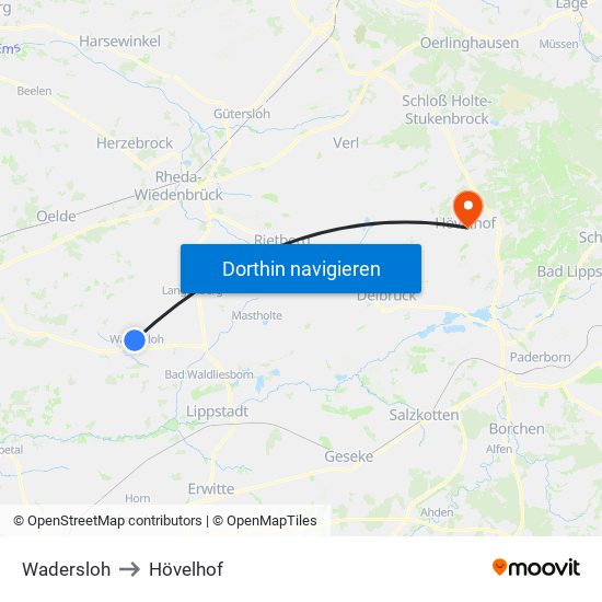 Wadersloh to Hövelhof map