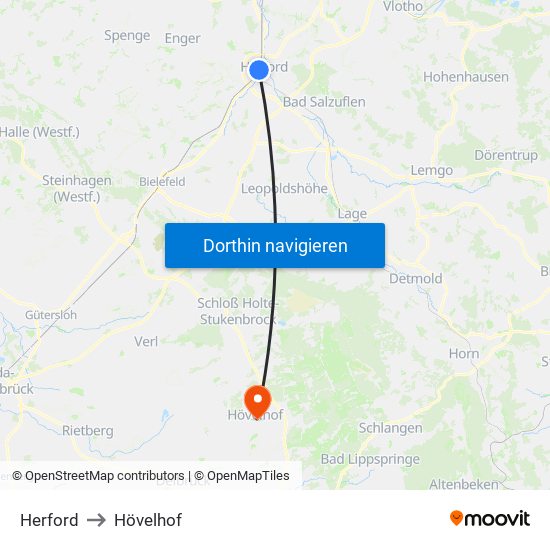 Herford to Hövelhof map