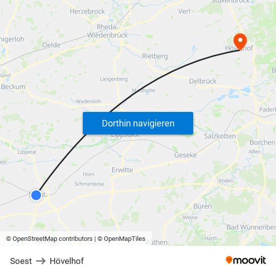 Soest to Hövelhof map