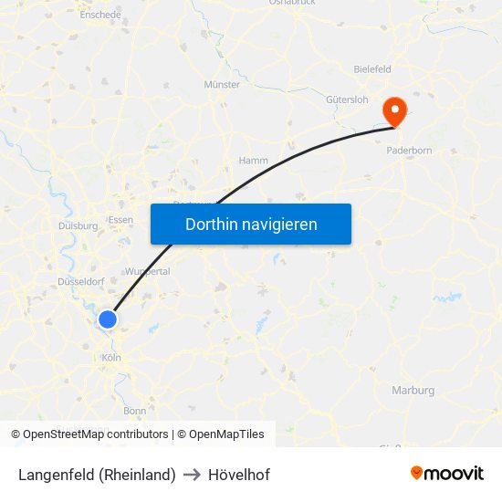 Langenfeld (Rheinland) to Hövelhof map