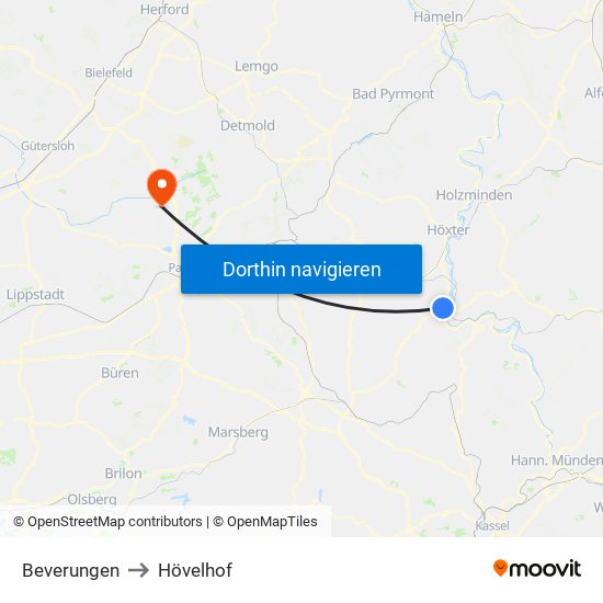 Beverungen to Hövelhof map